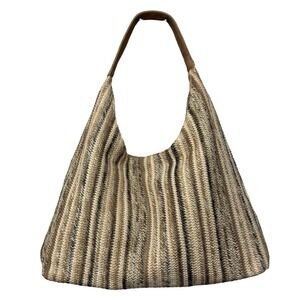 Primark Straw Striped Woven Shoulder Bag Hobo Coastal Beach Resort Minimalist